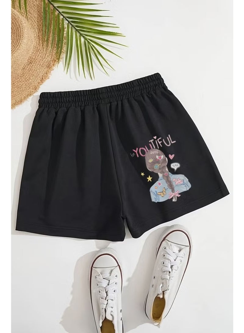 Myada Kids Youtiful Written Girl Printed Cotton Shorts - Image 1